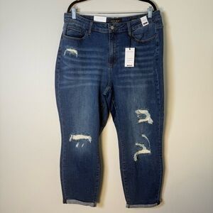 Judy Blue Mid Rise Boyfriend Thermal Patch Distressed Denim Jeans Size 20W NWT